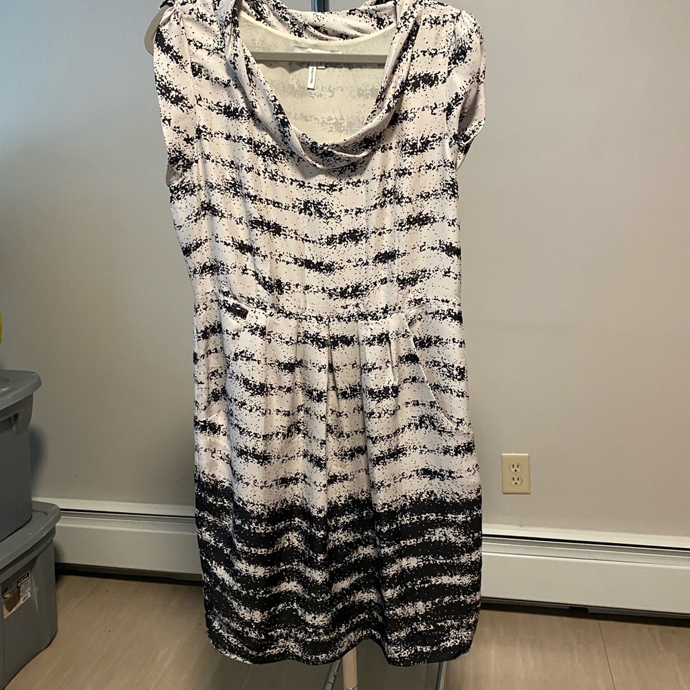 Max & Cleo Black and White Cowl Neck Striped Dress